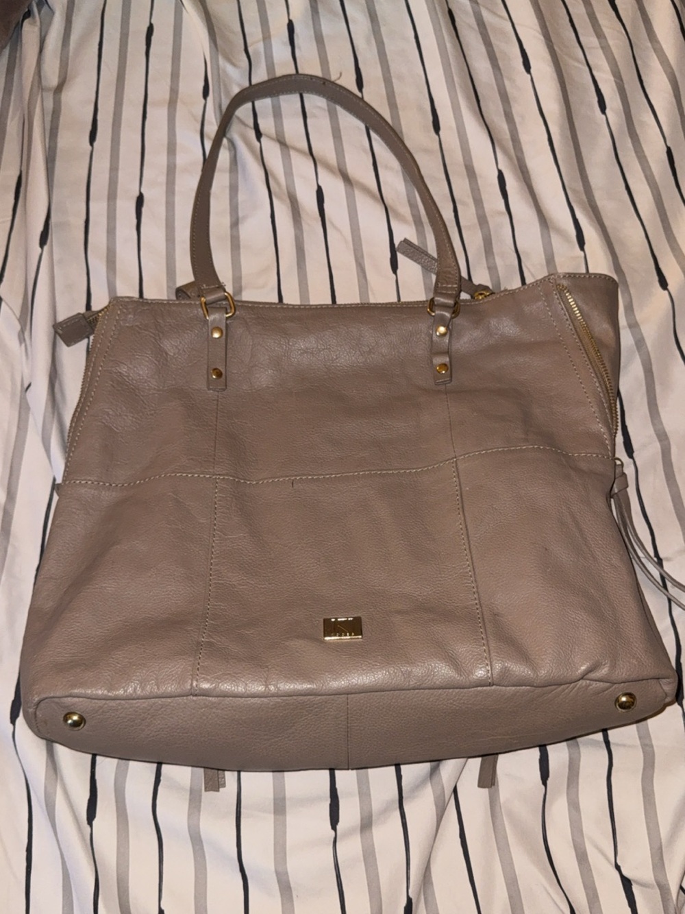 Kooba Everette Leather Tote in a taupe colorway
